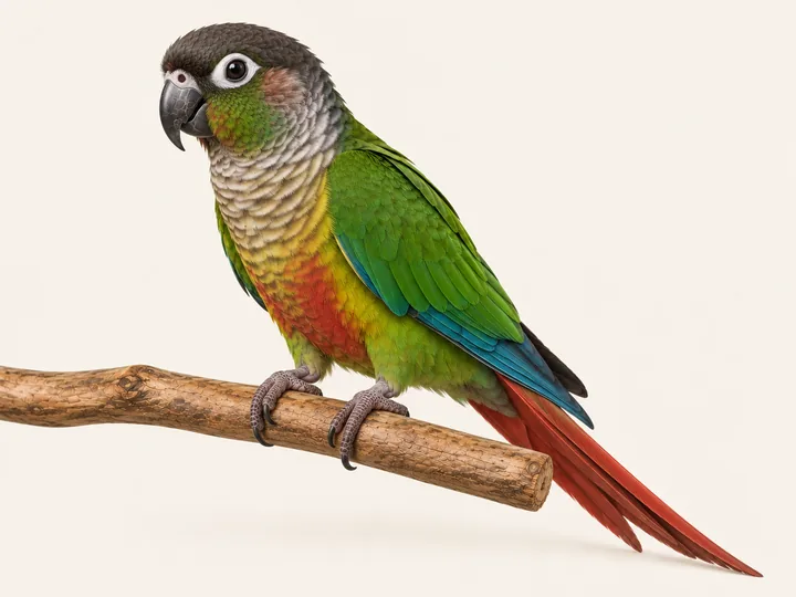 Illustration of a Green-cheeked Conure